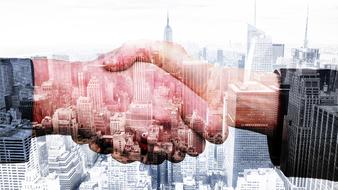 shake hands corporate city
