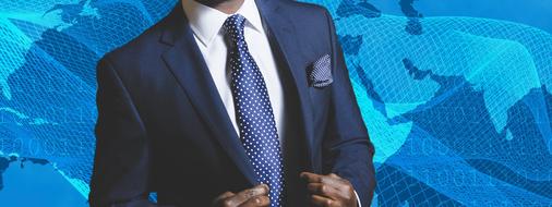 banner with blue businessman suit