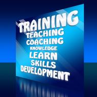 training, blue text banner