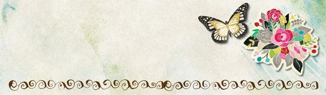 flowers butterfly banner drawing