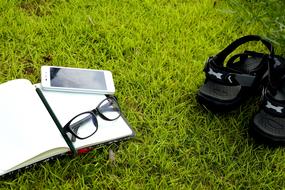 Working items book and glasses
