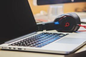 laptop and headphones on the table for work