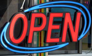 Open, Bright Neon Sign