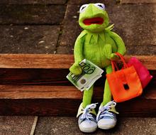 closeup picture of Shopping Kermit frog toy
