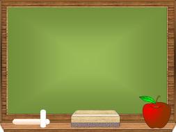 chalk and apple at blank board, drawing