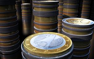 stacks of euro coins close up