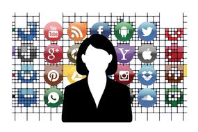 social media icon and woman drawing