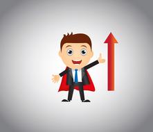 cartoon man and red arrow drawing