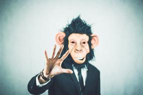 businessman in monkey mask