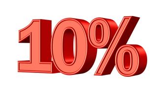 3d, red "10%" sign, at white background, clipart