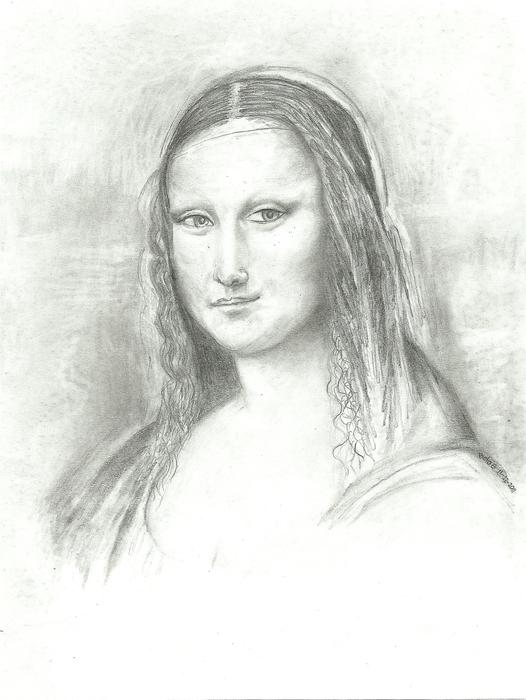 pencil sketch, portrait of Mona Lisa