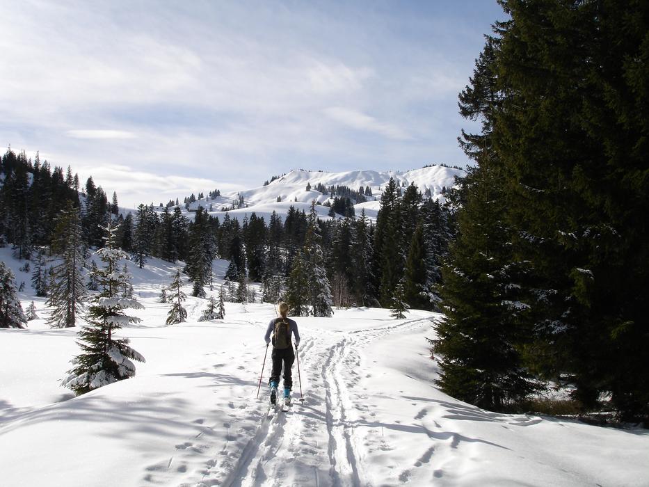 skiing in the mountains in allgau, germany