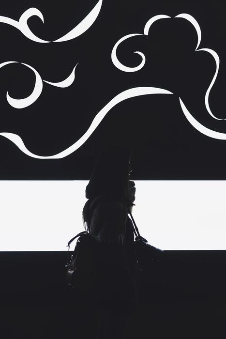 person on a black and white background