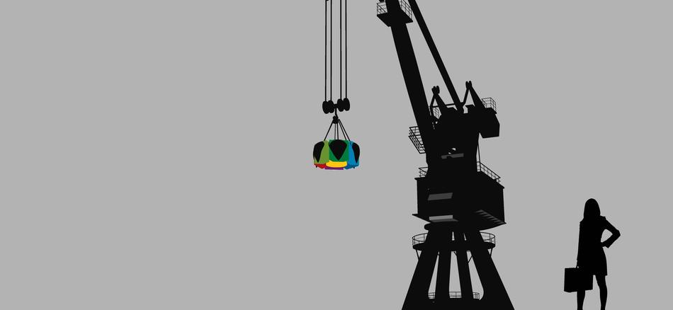 Silhouette of a girl next to a construction crane