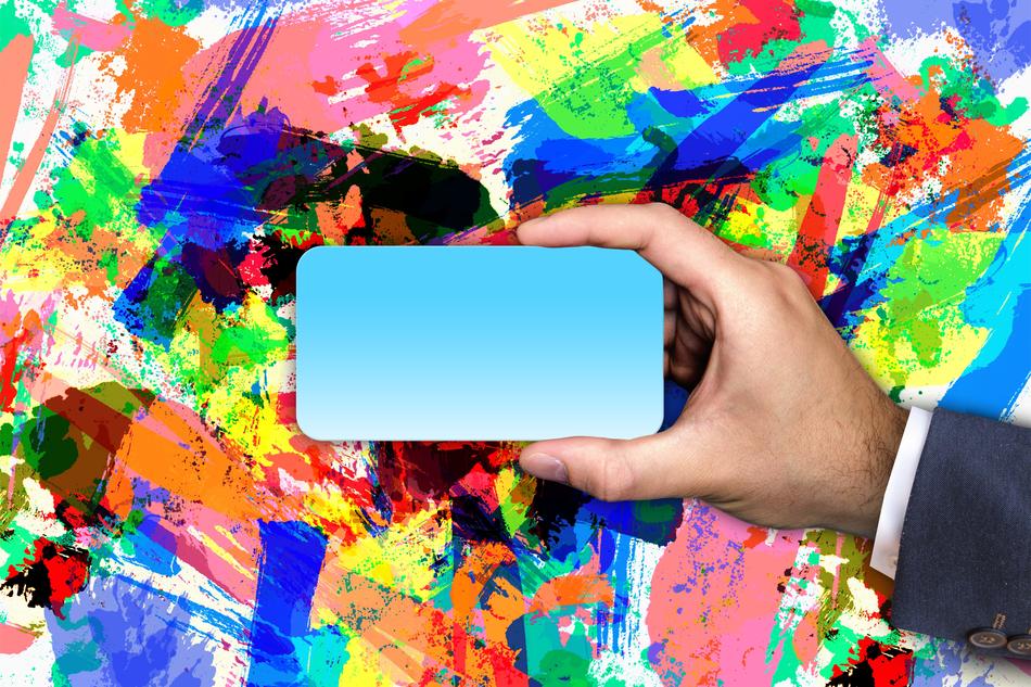 turquoise background for business card in hand