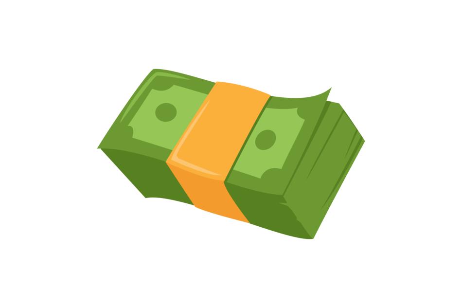 cartoon bended pack of green bank notes