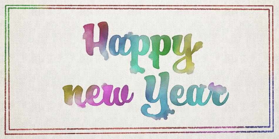 Beautiful and colorful, water color drawing with the 'Happy New Year' sign, with the frame