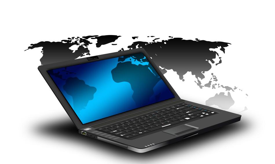 laptop on the background of black continents