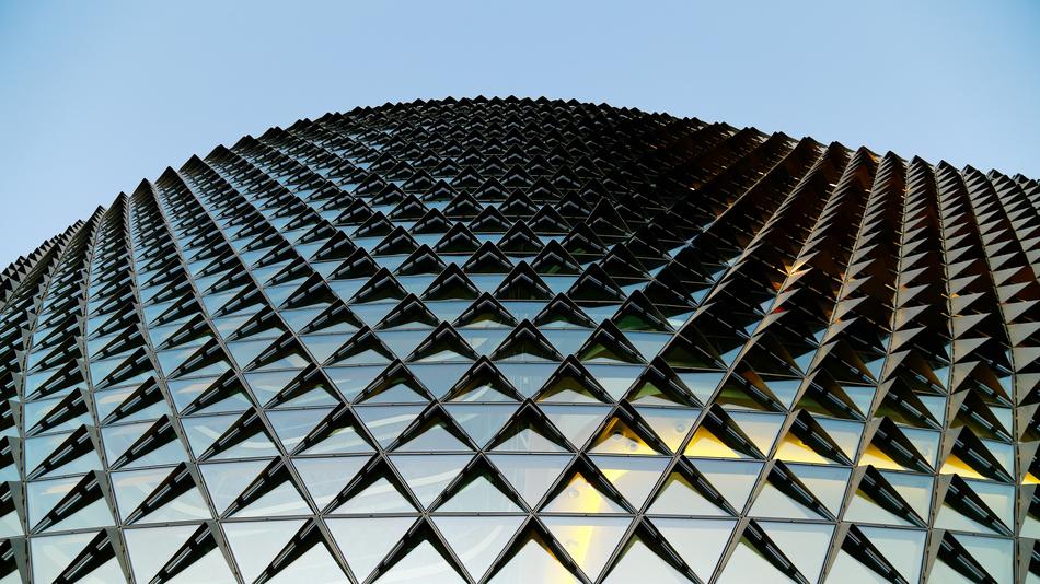 sky behind the glass building