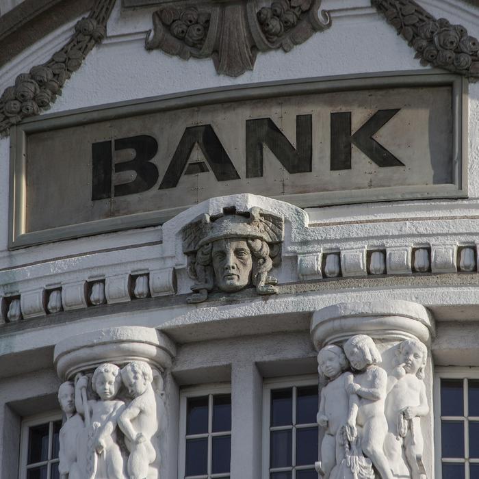 Bank with the beautiful columns and sculptures
