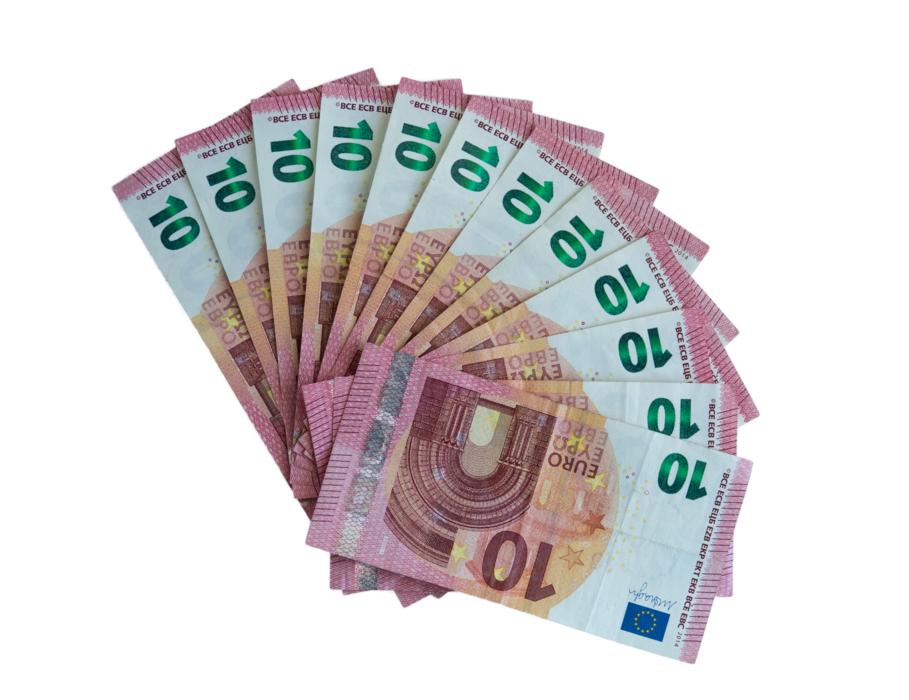 Isolated ten Euro banknotes