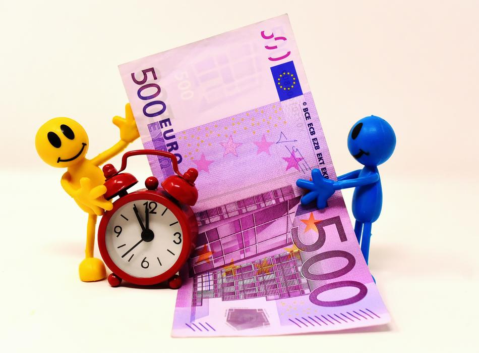 Bank Note Coins and clock