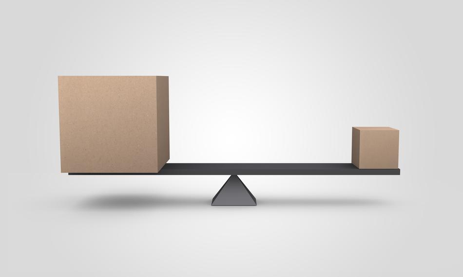 Two cubes, balancing on a swing, at white background, on clipart