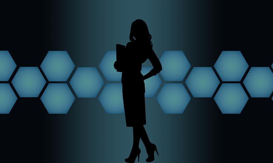 silhouette of businesswoman at abstract background