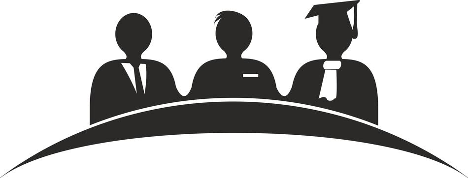 graduate and businessmen side by side, drawing, icon