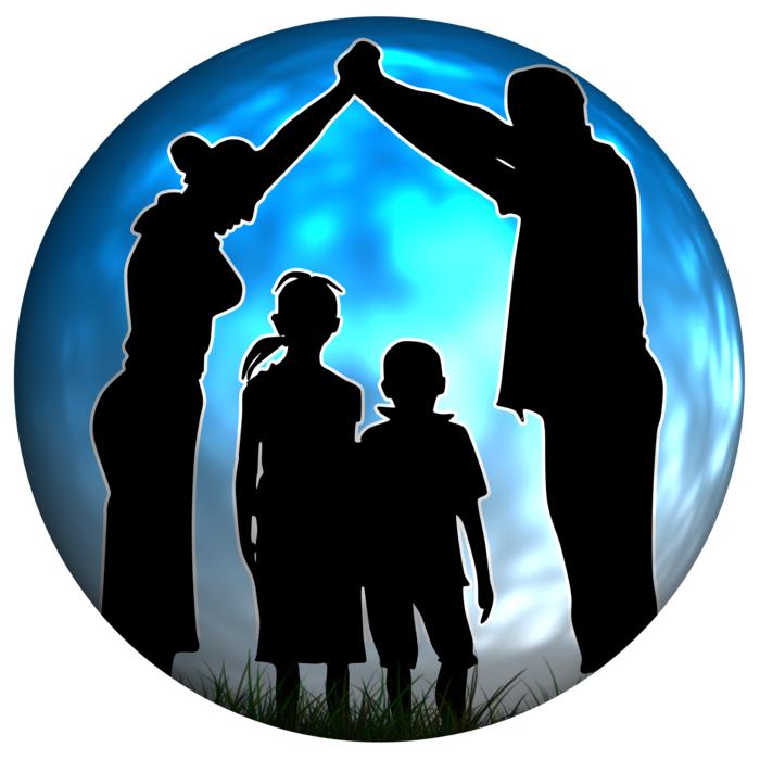 clipart of family, children beneath protective hands of father and mother
