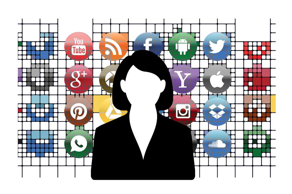 social media icon and woman drawing