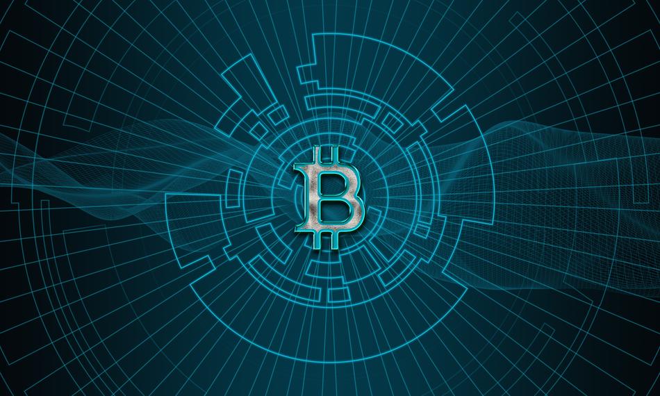 bitcoin on the background of computer space
