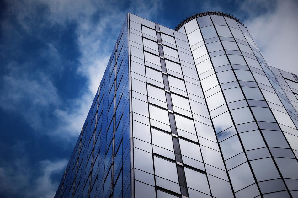 office with glass facade in the business district of france