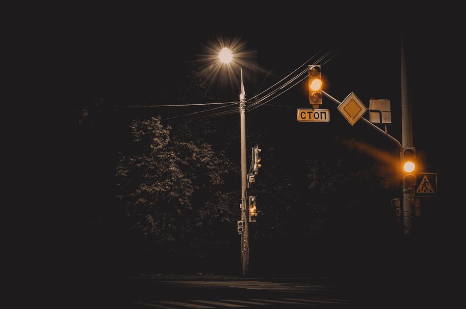 street lamp on the night highway