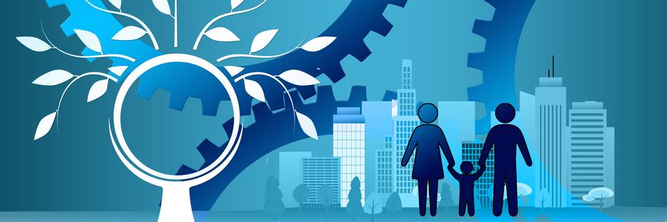 banner with silhouette of family and houses