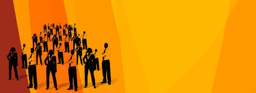 businessmen on the orange wallpaper