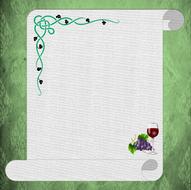 menu sheet with painted grapes and a glass of wine
