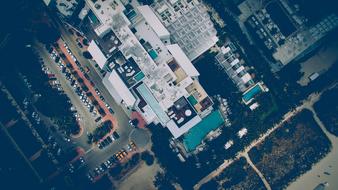 modern architecture and cars on the street aerial view