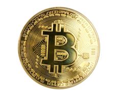 drawn golden bitcoin on a white background