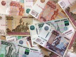 a bunch of Russian banknotes