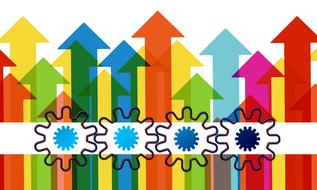 Gears and colorful arrows in growth, clipart