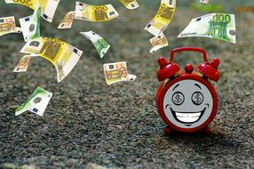 clipart of falling euro and happy alarm clock