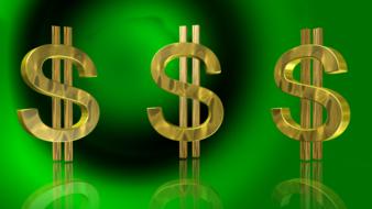 golden us dollar signs at green background