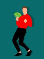 happy man with money in hand, drawing