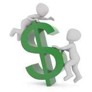 3d men and green sign dollar