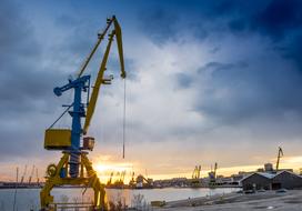 Crane in Port at Sunset