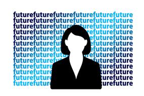futere text and woman drawing