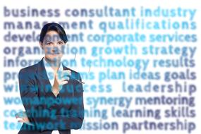 Businesswoman text banner drawing