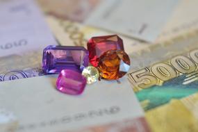 Money Banknotes and gems