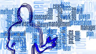 Blue, white and black clipart with a tutor and words